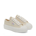Superga 2631 Stripe Platform Sneakers - Beige. Front view.