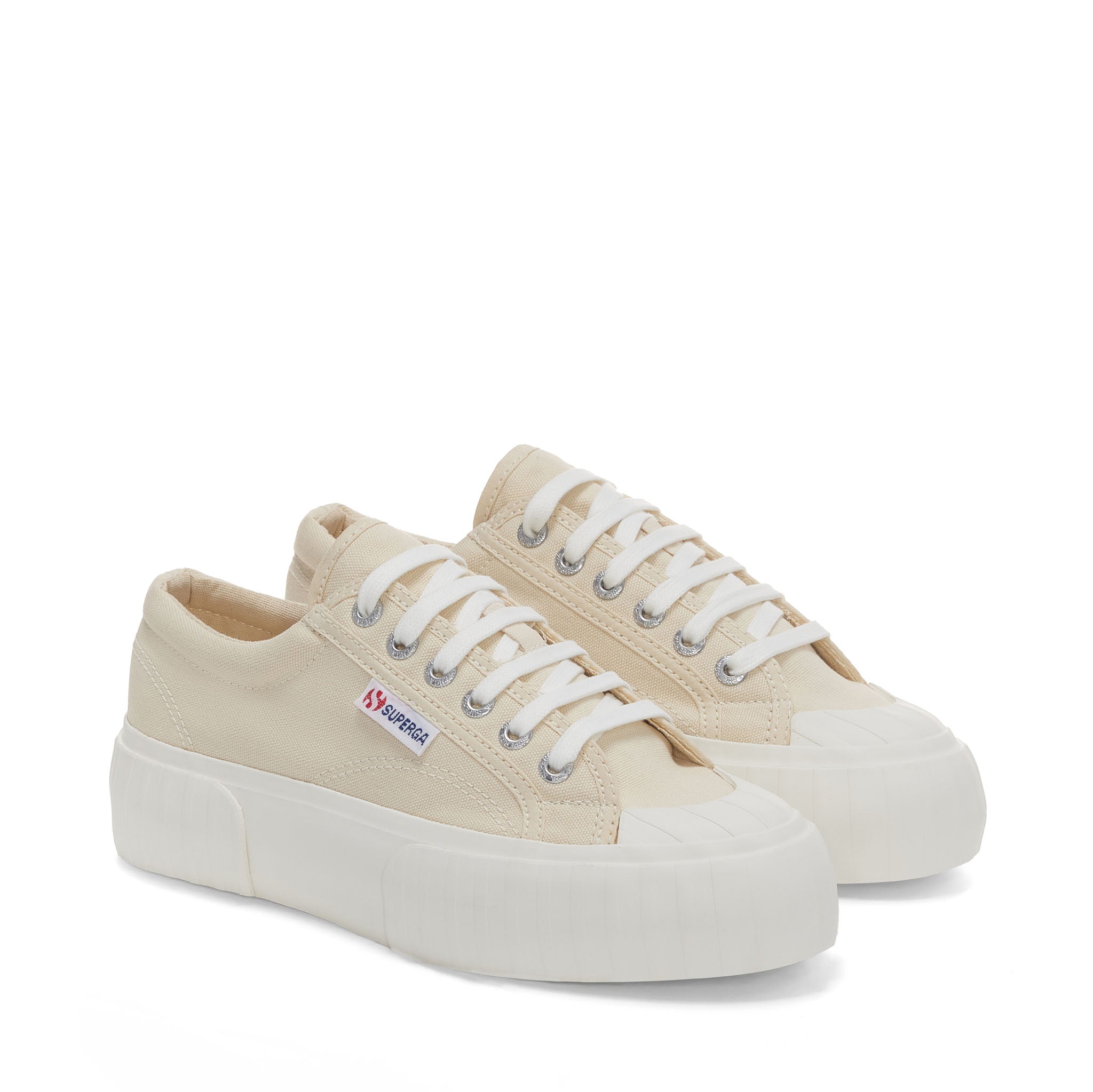 Superga 2631 Stripe Platform Sneakers - Beige. Front view.