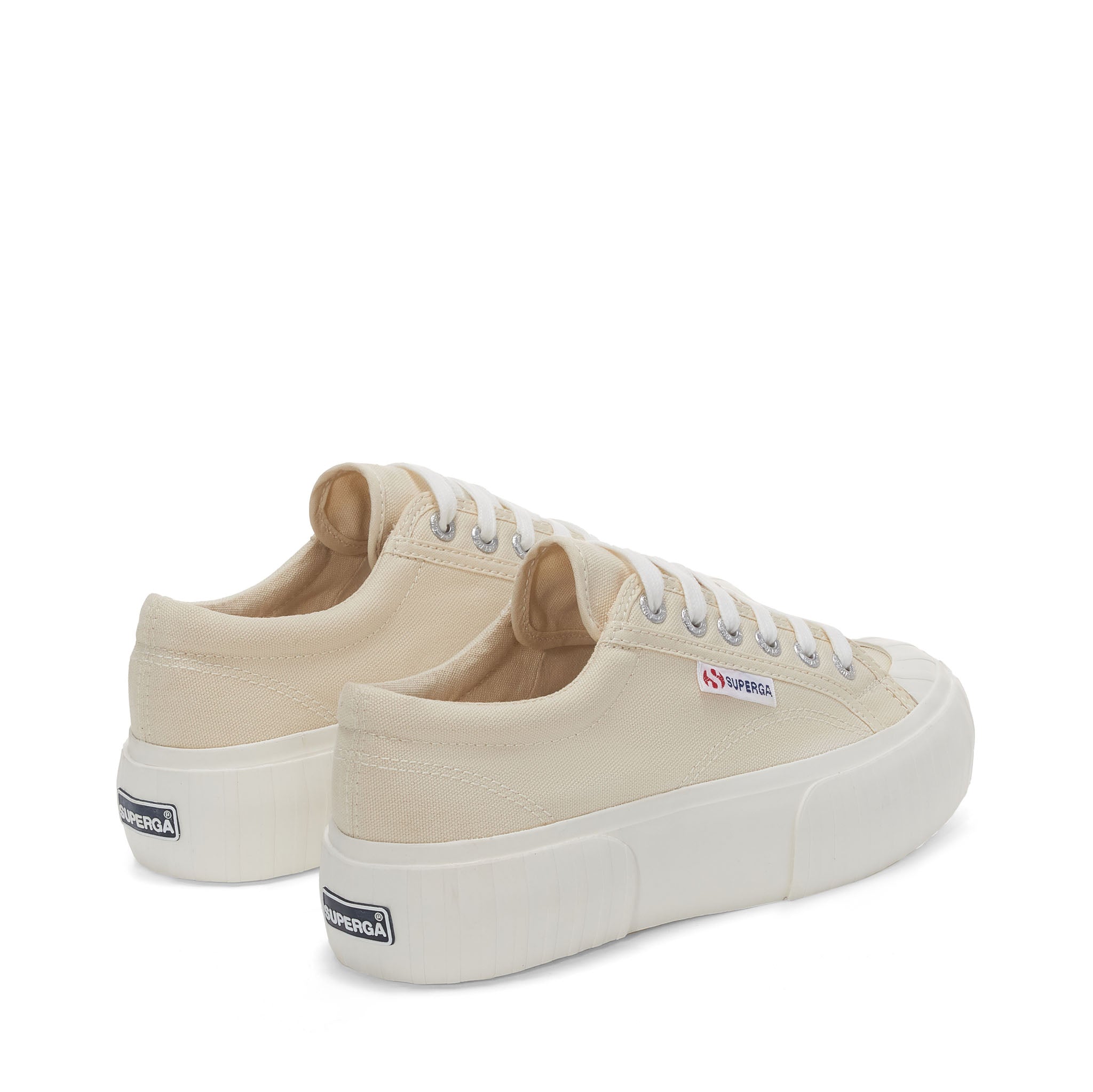 Superga 2631 Stripe Platform Sneakers - Beige. Back view.