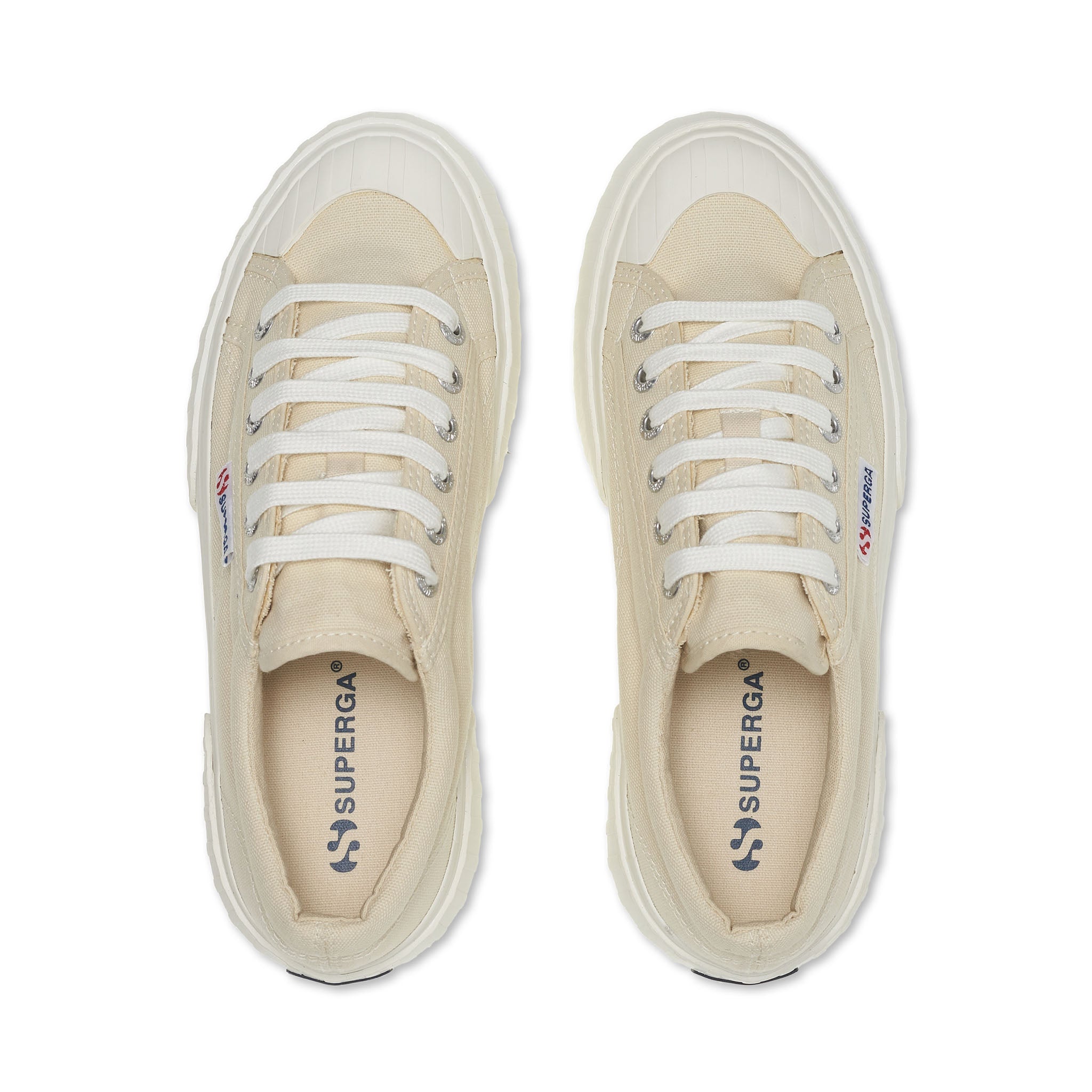 Superga 2631 Stripe Platform Sneakers - Beige. Top view.