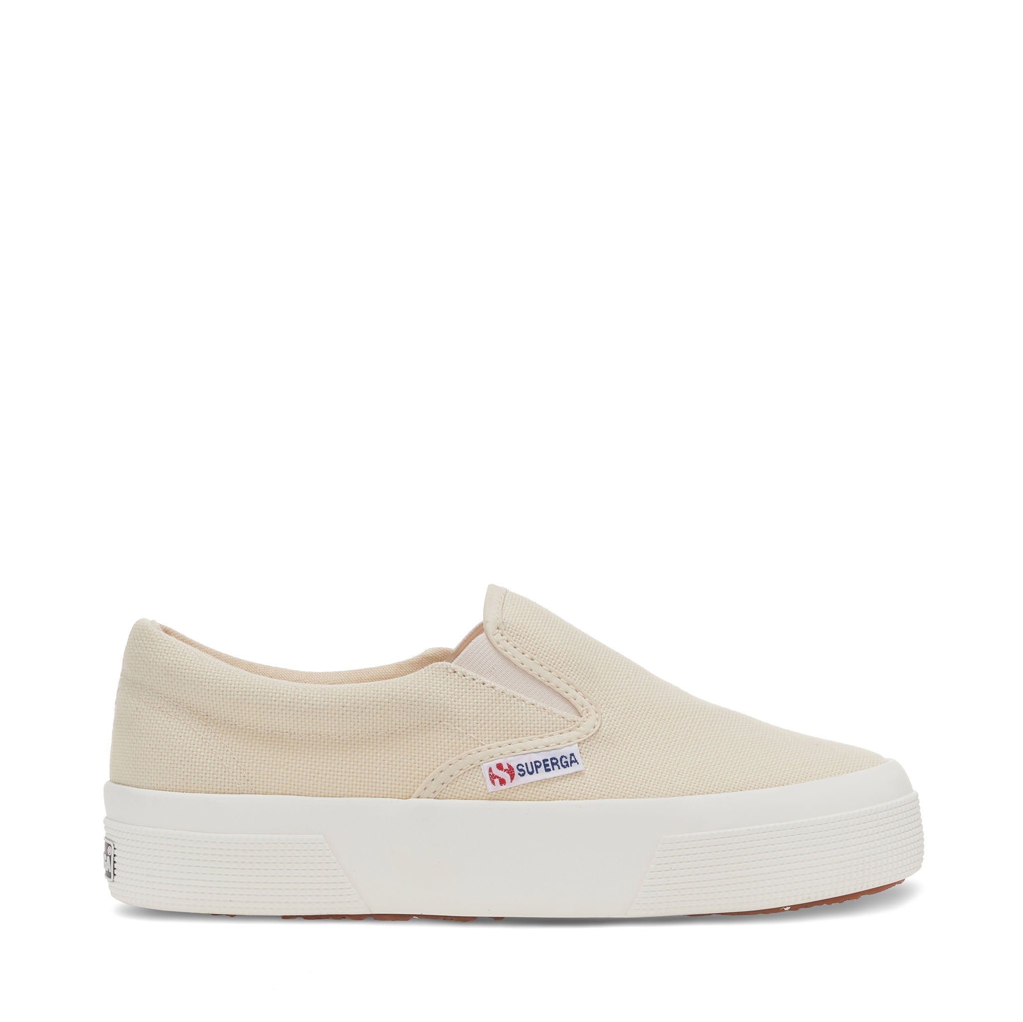 Superga 2740 Platform Slip-on Sneakers - Beige. Side view.