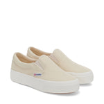 Superga 2740 Platform Slip-on Sneakers - Beige. Front view.