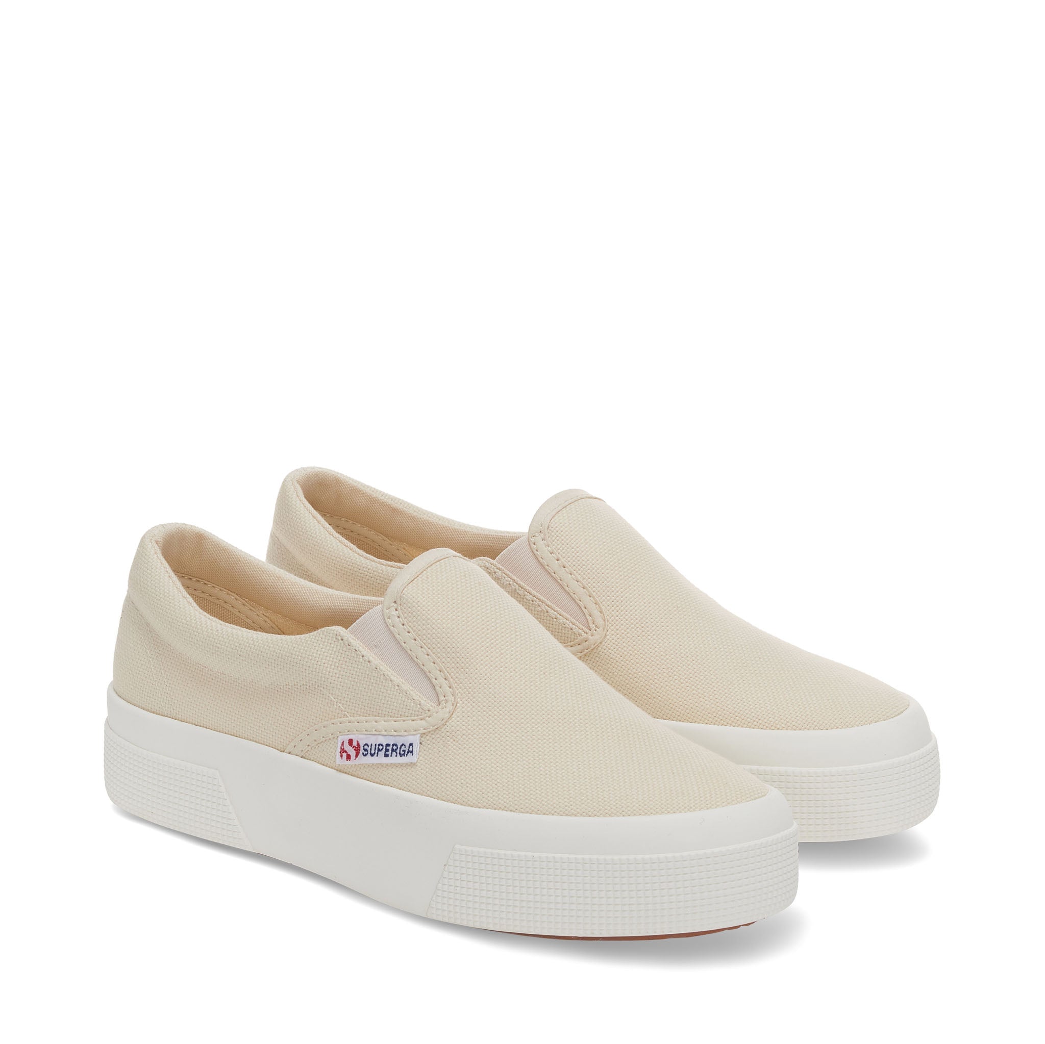 Superga 2740 Platform Slip-on Sneakers - Beige. Front view.