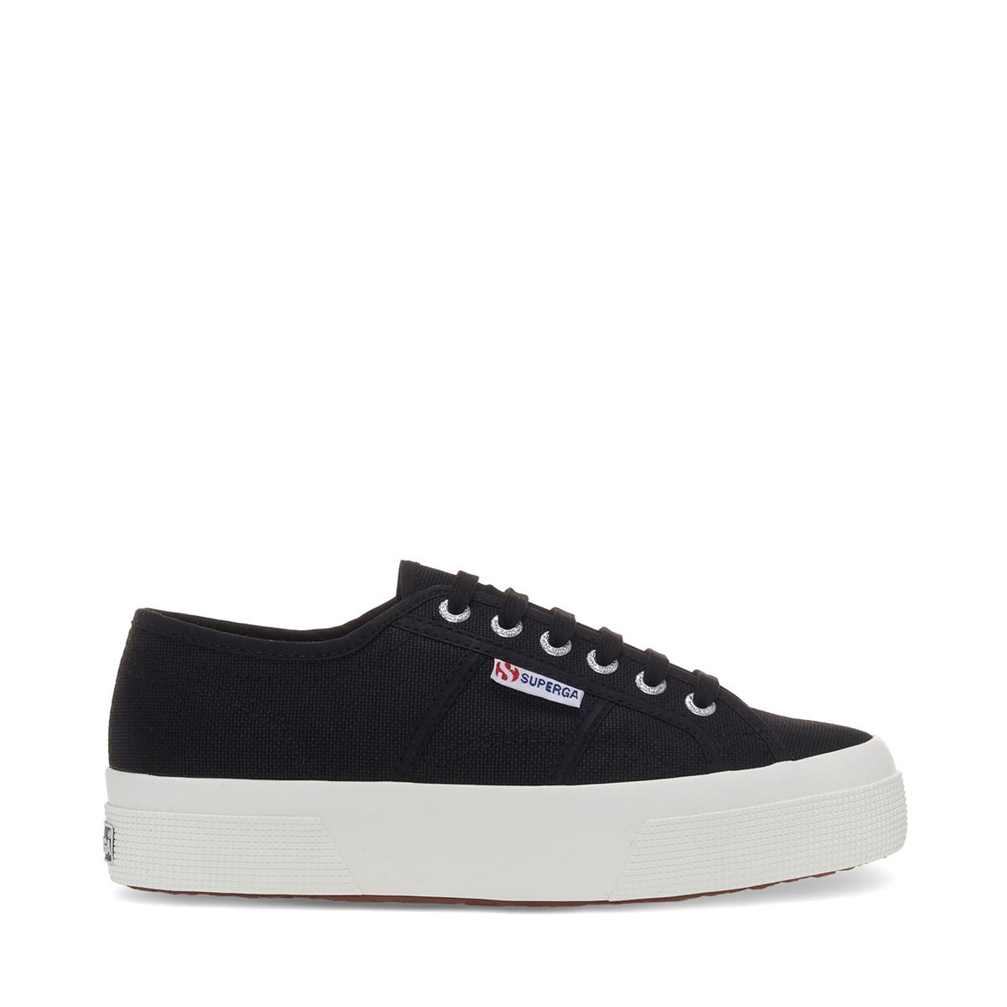 Superga 2740 Platform Sneakers - Black Avorio. Side view.