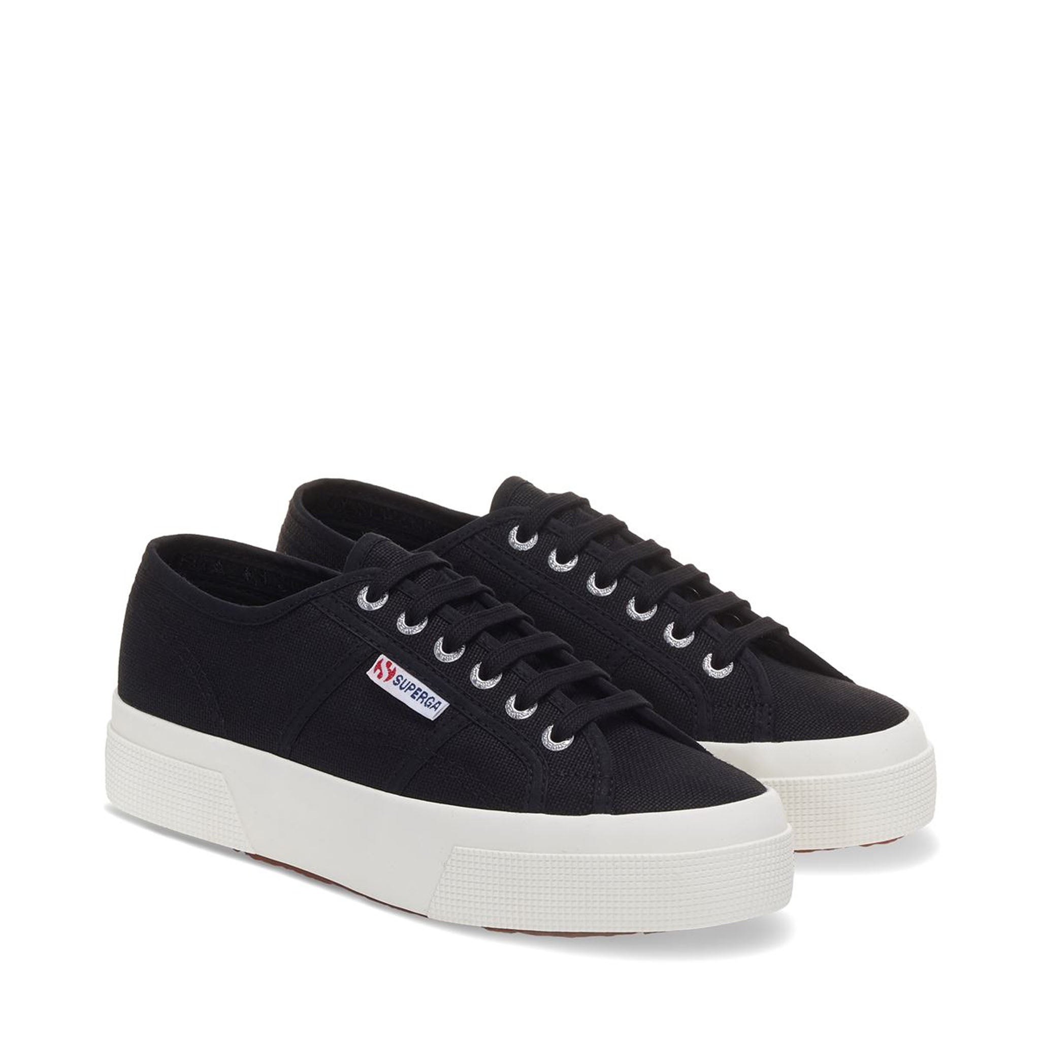 Superga 2740 Platform Sneakers - Black Avorio. Front view.