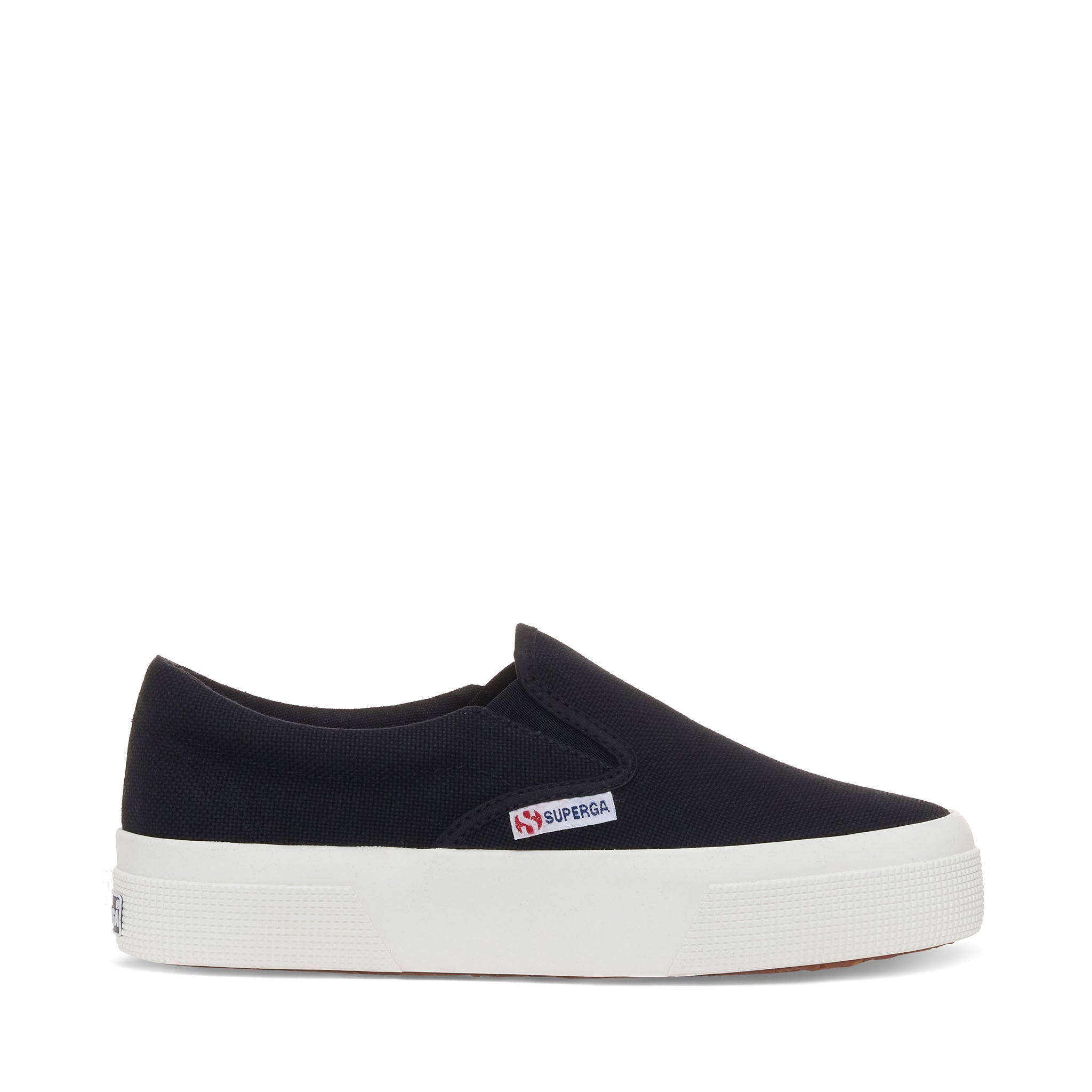 Superga 2740 Platform Slip-on Sneakers - Black. Side view.