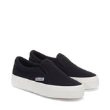 Superga 2740 Platform Slip-on Sneakers - Black. Front view.