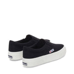 Superga 2740 Platform Slip-on Sneakers - Black. Back view.