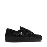 Superga 2750 Macrame Sneakers - Total Black. Side view.