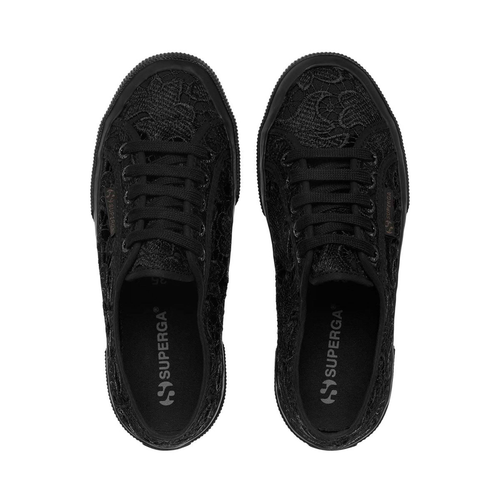 Superga 2750 Macrame Sneakers - Total Black. Top view.