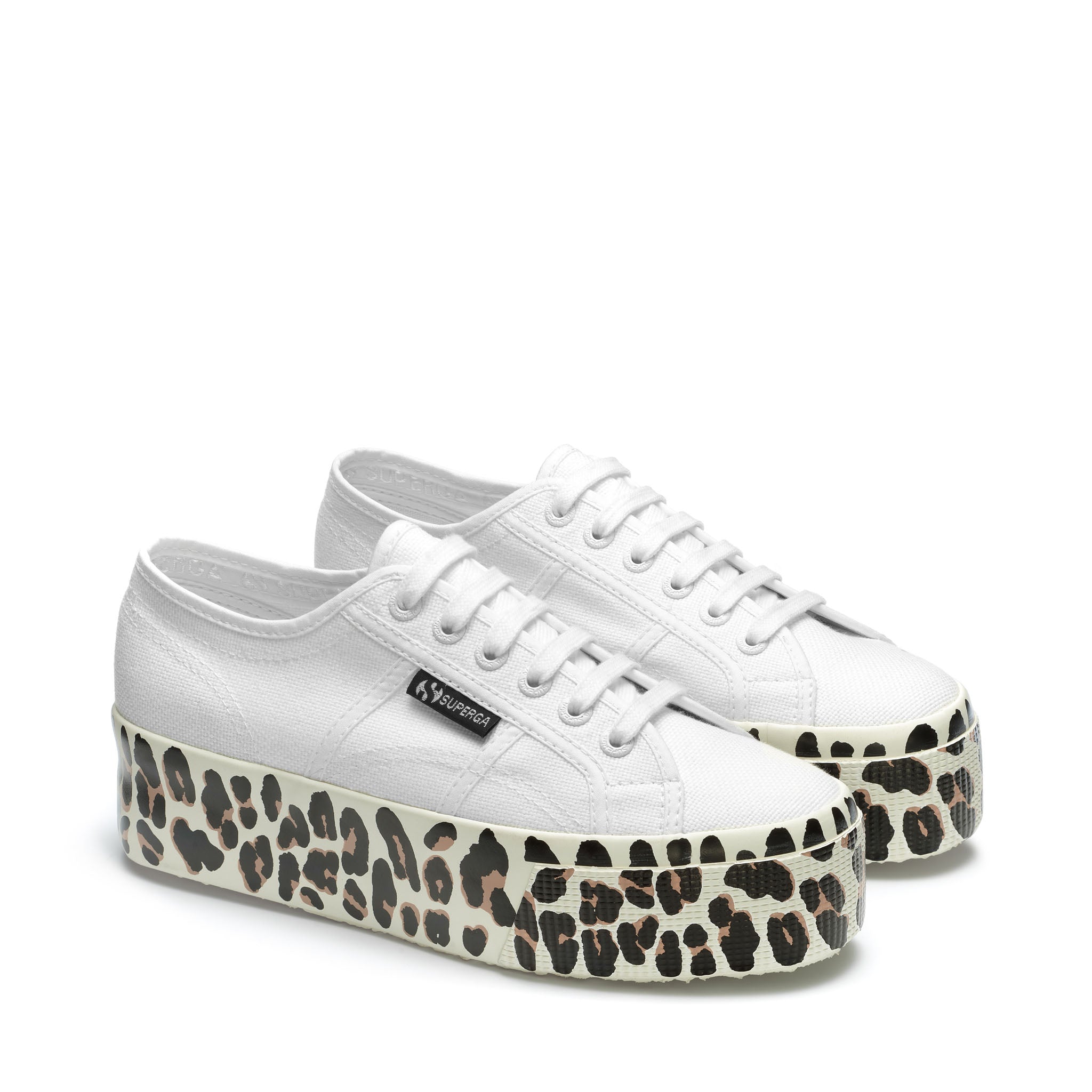 Superga 2790 Light Leopard Foxing Print Sneakers - White. Front view.