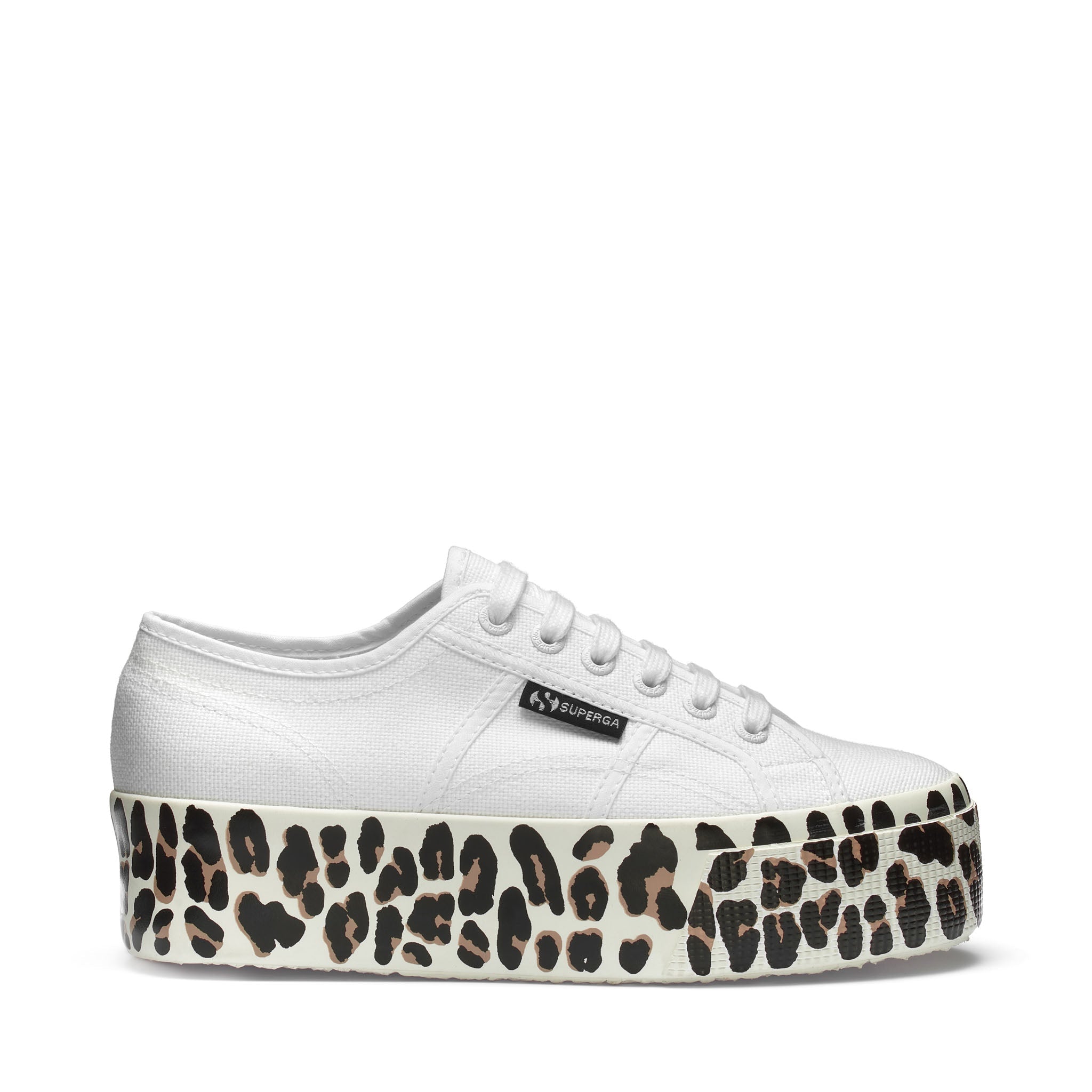 Superga 2790 Light Leopard Foxing Print Sneakers - White. Side view.