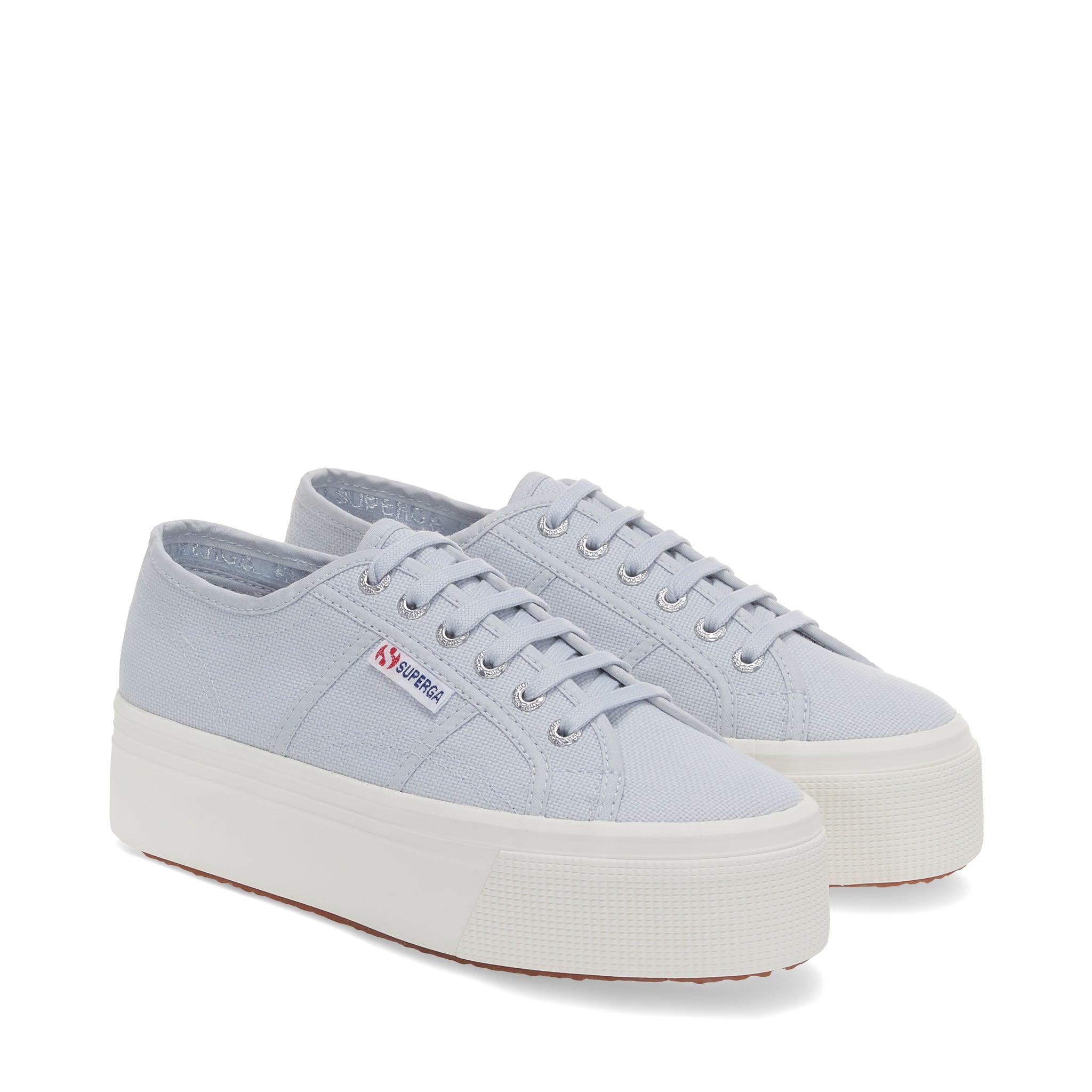 Superga 2790 Platform Sneakers - Grey Lilla Avorio. Front view.