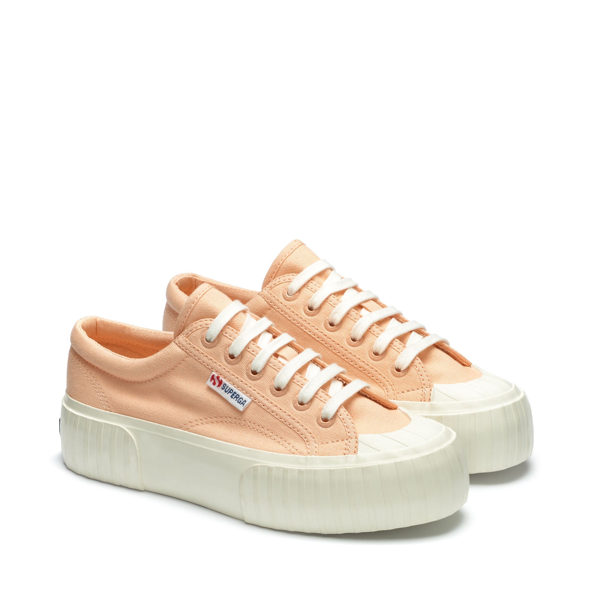 Superga 2631 Stripe Platform Sneakers - Pink. Front view.