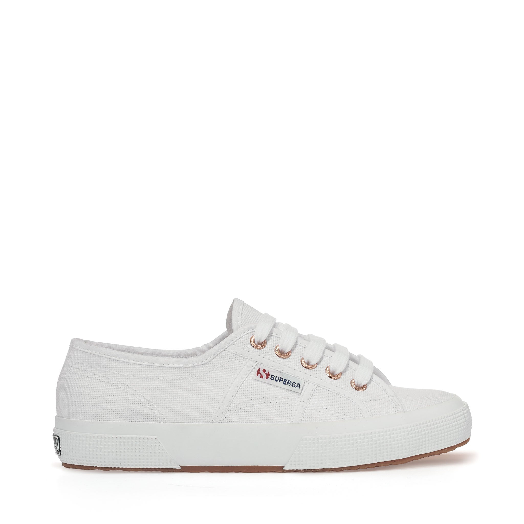 Superga 2750 Cotu Classic Sneakers - White Rose Gold. Side view.