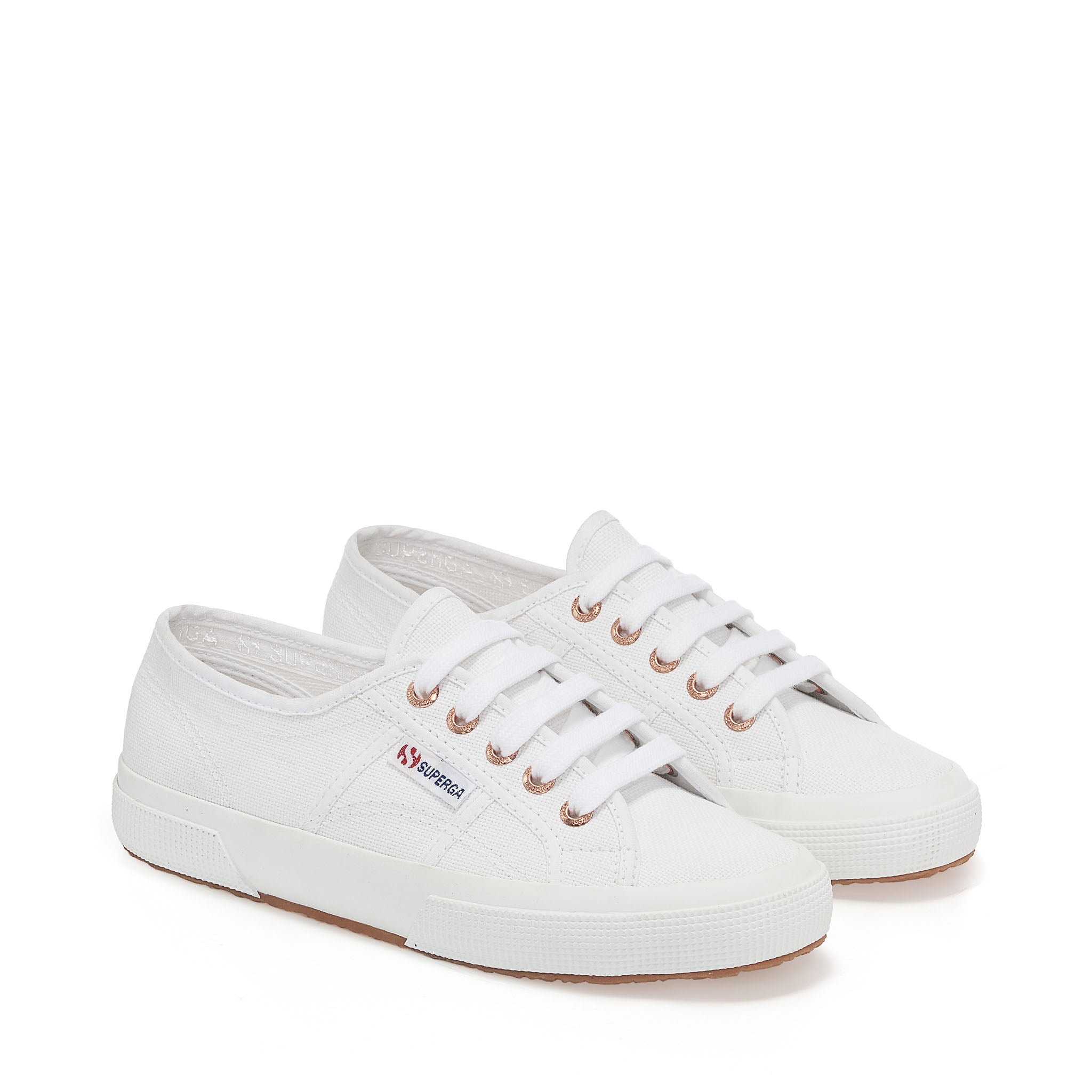 Superga 2750 Cotu Classic Sneakers - White Rose Gold. Front view.