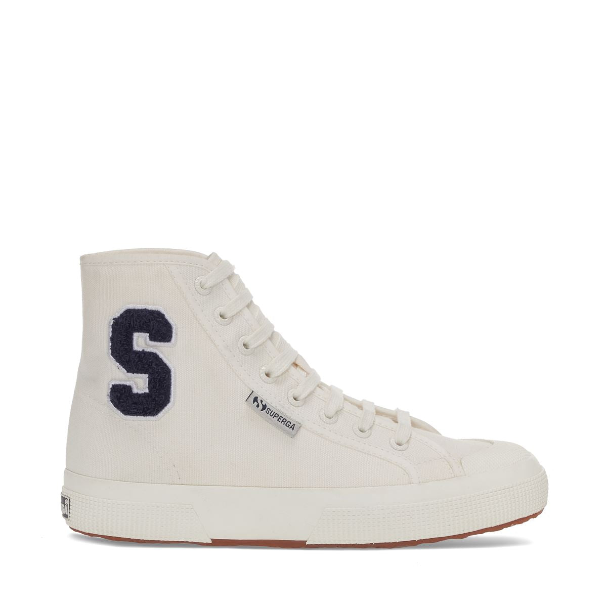 Superga 2295 Cotton Terry Patch Sneakers - White Avorio Navy. Side view.