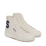 Superga 2295 Cotton Terry Patch High Top Sneakers - White Avorio Navy. Front view.