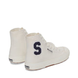 Superga 2295 Cotton Terry Patch High Top Sneakers - White Avorio Navy. Back view.