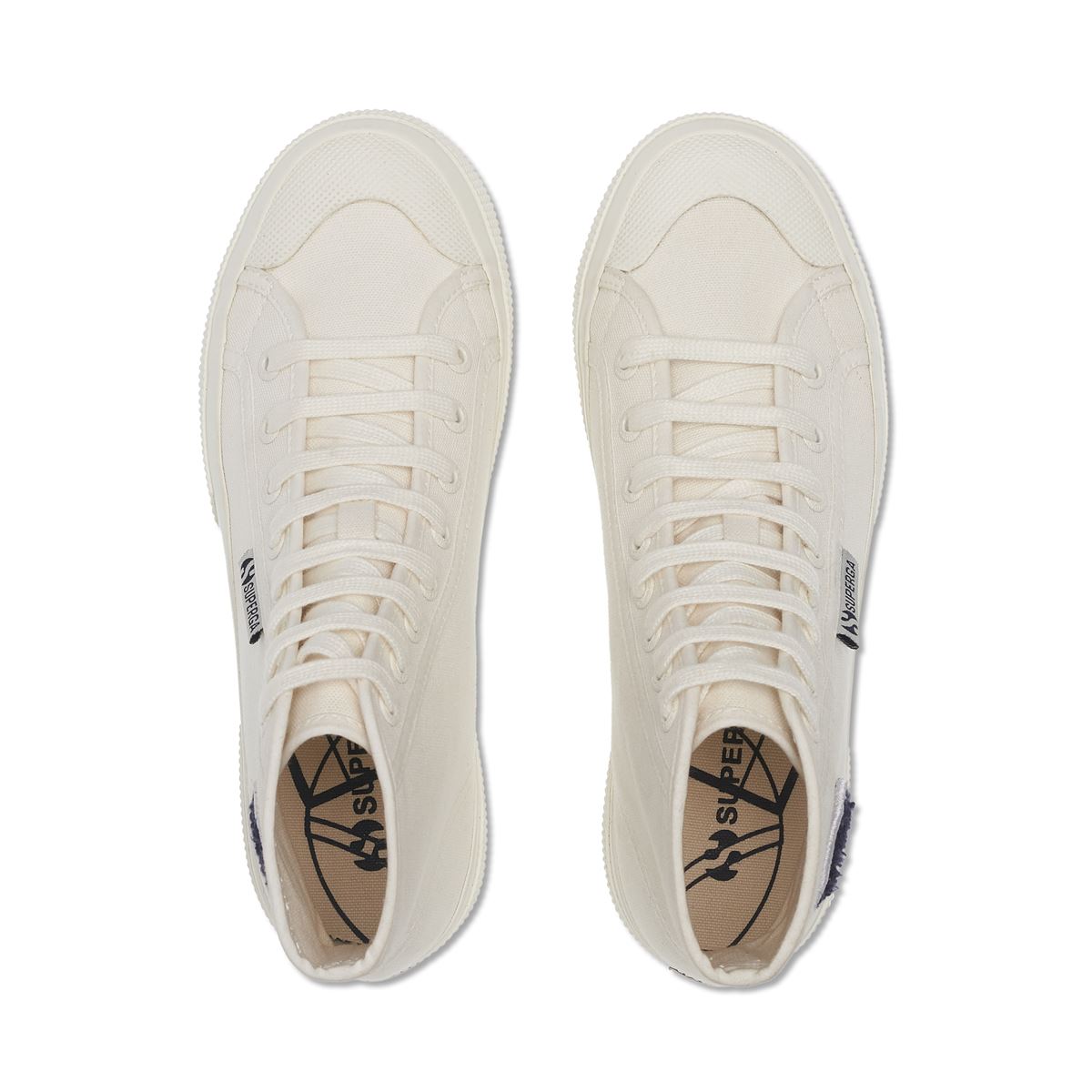 Superga 2295 Cotton Terry Patch High Top Sneakers - White Avorio Navy. Top view.