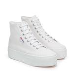 Superga 2708 High Top Sneakers - White. Front view.