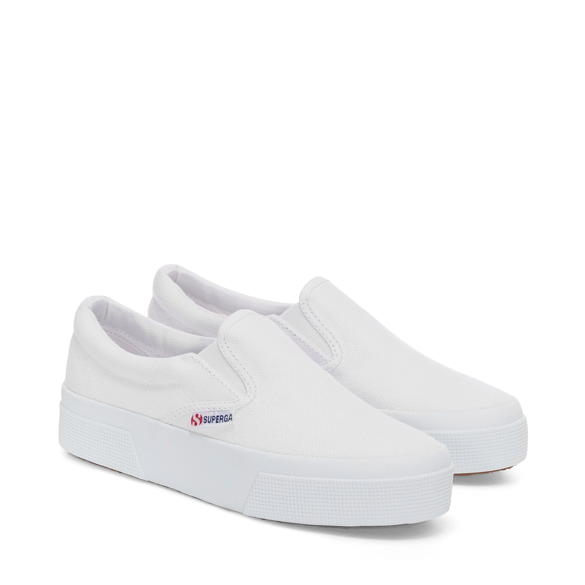 Superga 2740 Platform Slip-on Sneakers - White. Front view.